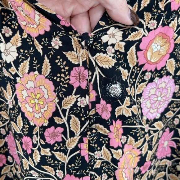 Jones New York Split V-Neck Button Front Blouse Floral Women 1X Black Pink Tan - Picture 4 of 8